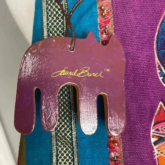 Laurel Burch Colorful Cat Purse Tote Bag Pink Feline Cat Lover Artsy Funky - Picture 2 of 6